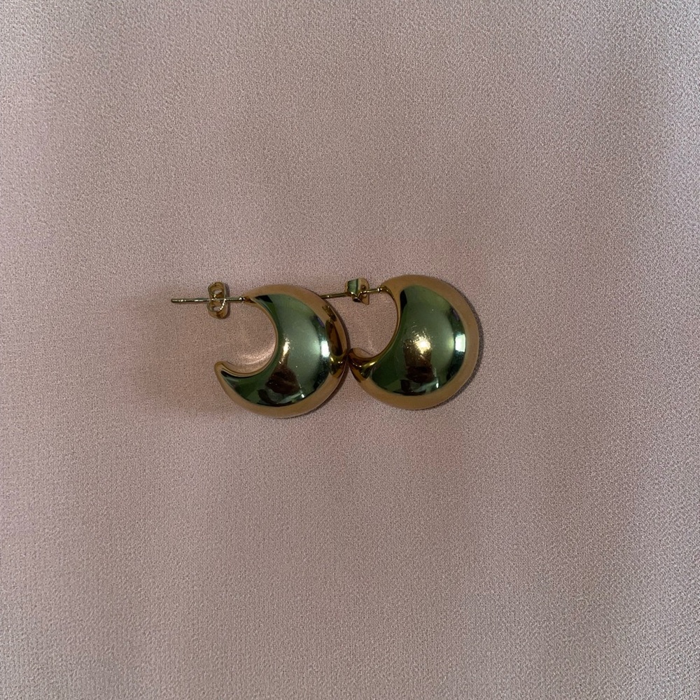 Gold Chunky Dome Hoop Earrings - Picture 5 of 10